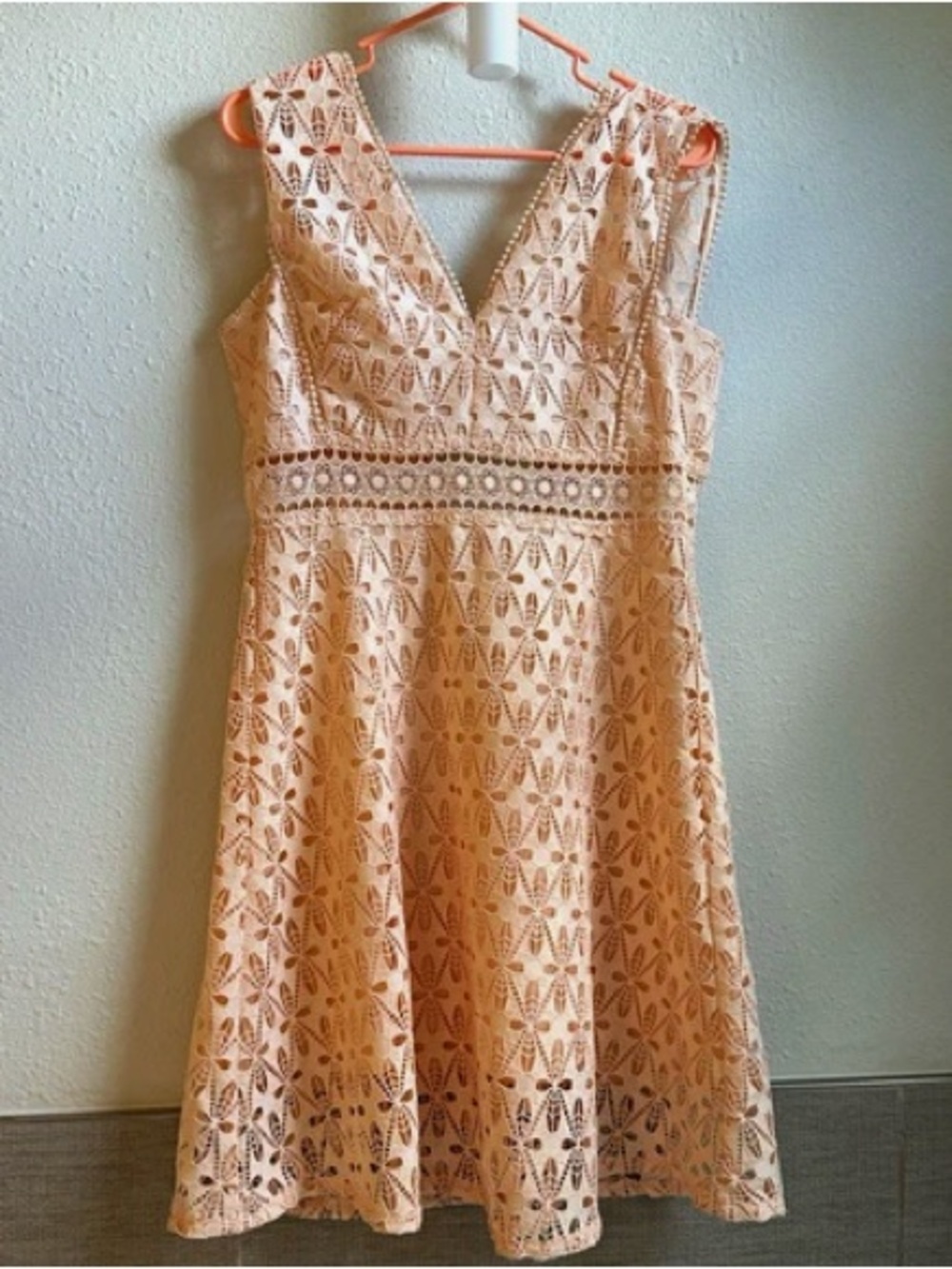 Sandro Peach Lace V-Neck A-Line Dress